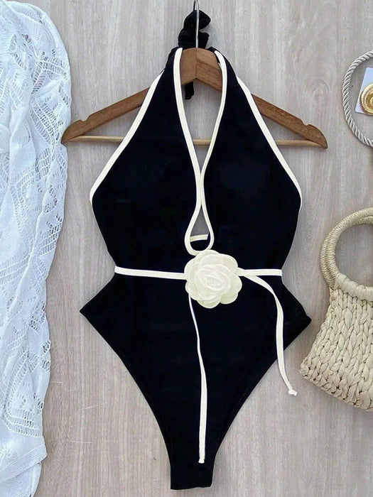 SHEIN Traje de baño de una pieza tipo camisola blanco oficial de Polovedo