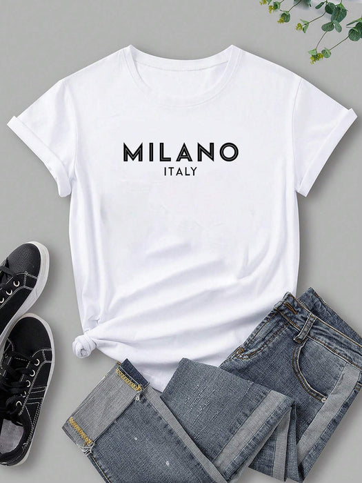 SHEIN Camiseta de manga corta "MILANO", ropa casual y linda para mujer.