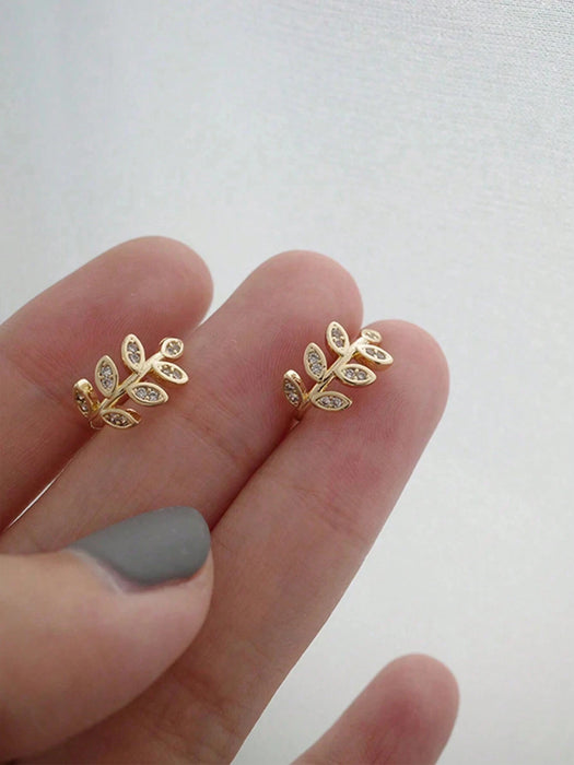 Shein 2 piezas/1 Set de pendientes de clip con forma de hoja dorada para damas