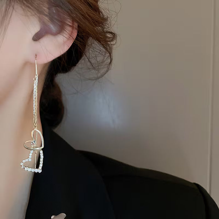 1 Par de Pendientes de Colgante de Corazón Dobles, Diseño Colgante Largo para Fiestas