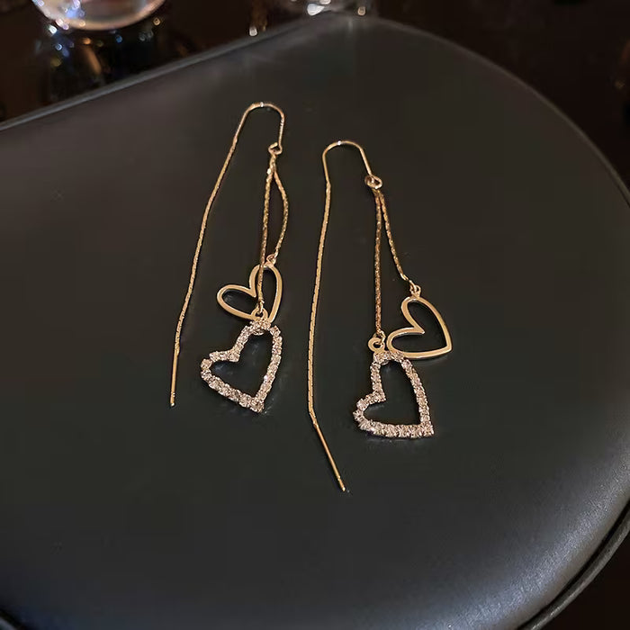1 Par de Pendientes de Colgante de Corazón Dobles, Diseño Colgante Largo para Fiestas