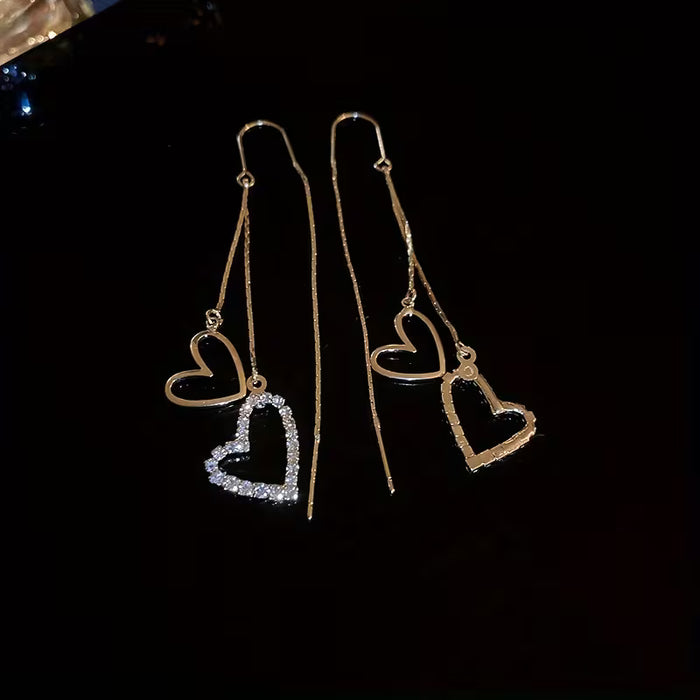 1 Par de Pendientes de Colgante de Corazón Dobles, Diseño Colgante Largo para Fiestas