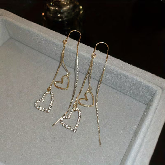 1 Par de Pendientes de Colgante de Corazón Dobles, Diseño Colgante Largo para Fiestas
