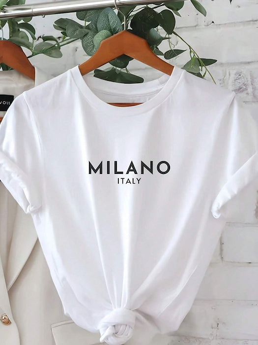 SHEIN Camiseta de manga corta "MILANO", ropa casual y linda para mujer.