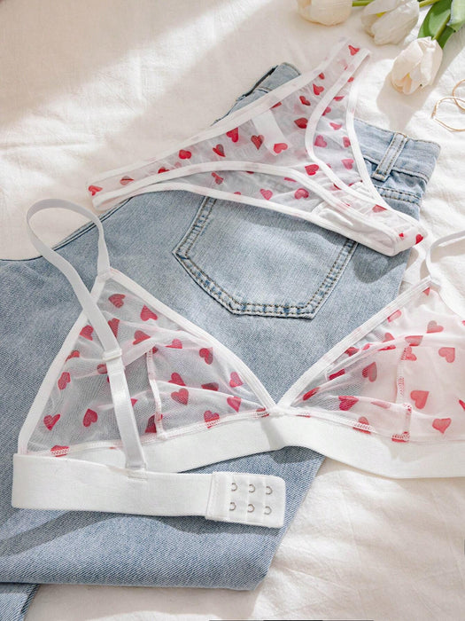 Shein PetitDoll Conjunto de 2 piezas de lencería sexy para mujer (Sujetador sin aros, Tanga)