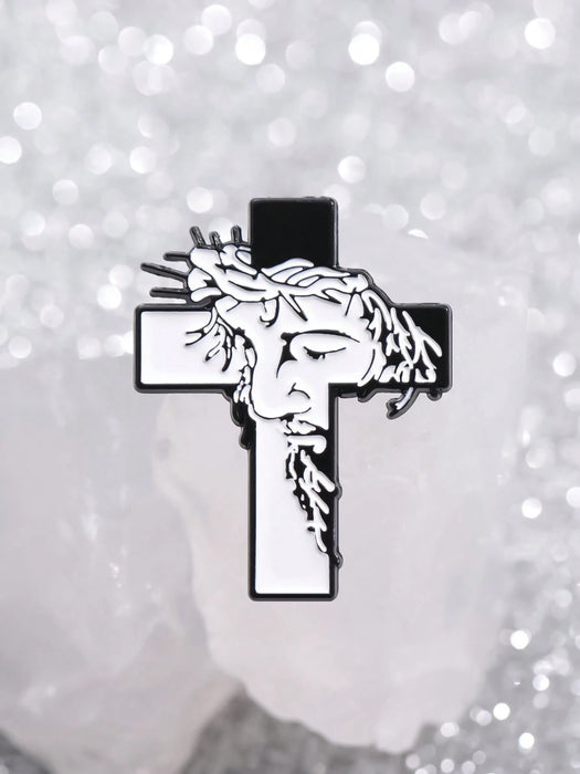 Shein 1 pieza de broches esmaltados con la cruz de Jesús