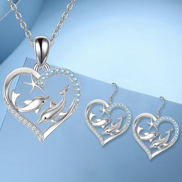 3 piezas de Aretes y Collar de moda creativa Lindo de Delfín