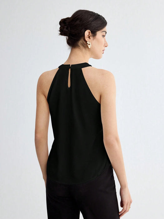 SHEIN BizChic Blusa sin mangas con cuello halter y escote de ojo de cerradura