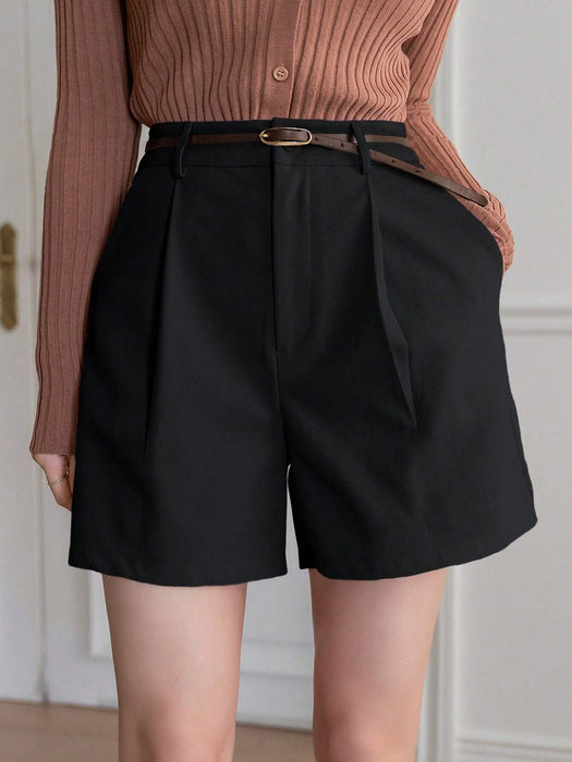 SHEIN DAZY Pantalones cortos de mujer de cintura alta, plisados