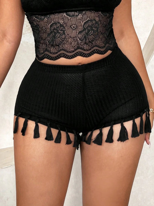 SHEIN SXY Shorts casuales de talle alto con flecos