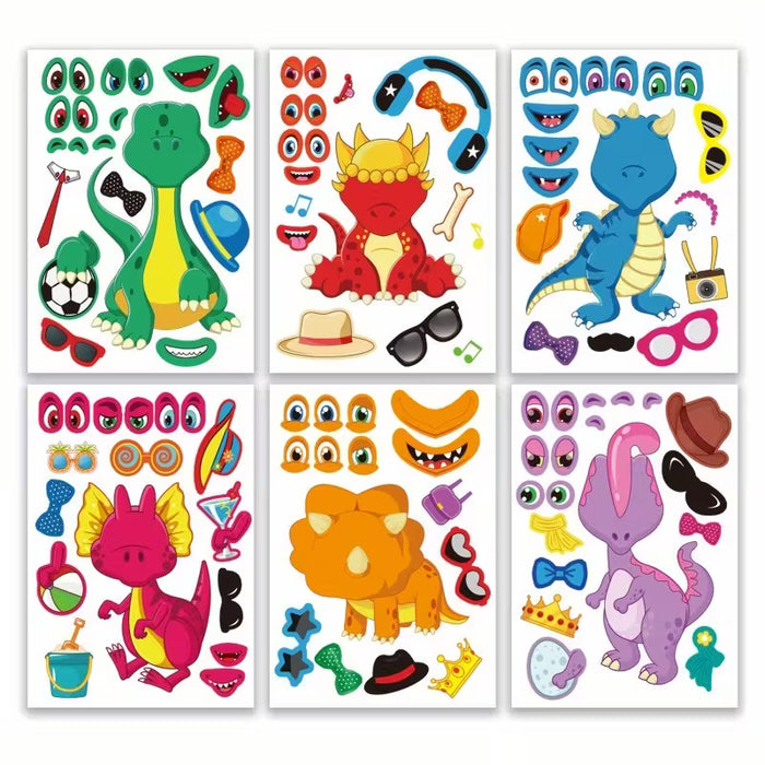 24uds Stickers Creativos de Expresiones Faciales de Dinosaurios de Dibujos Animados