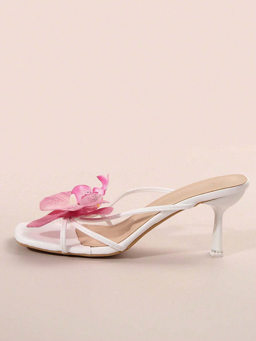 SHEIN Sandalias de tacón alto con decoración floral