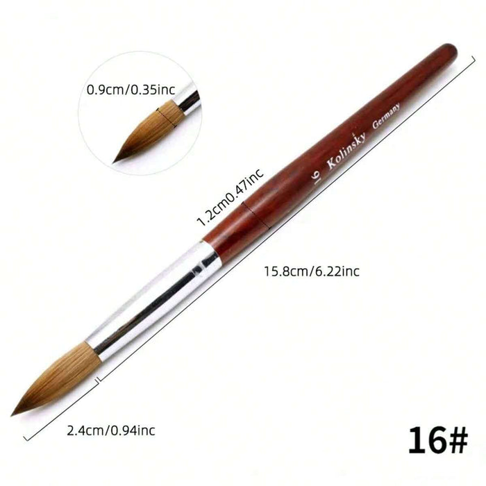 Shein Kolinsky Pluma para manicura #16, con mango de palisandro y punta redonda de cristal