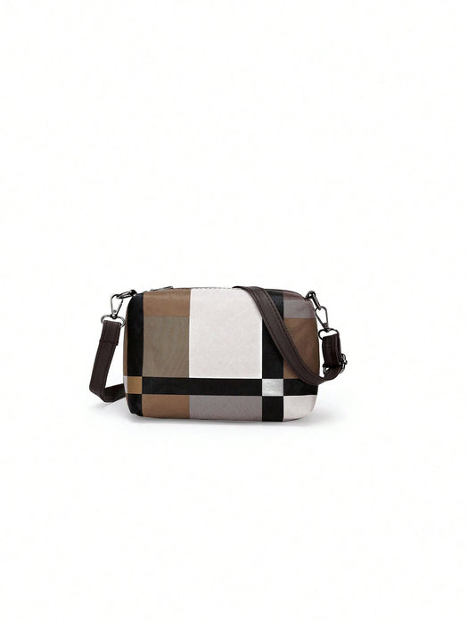 Shein Conjunto de cuatro piezas de Bolsos de mano para mujer, de gran capacidad, versátil, con diseño de cuadros en bloques
