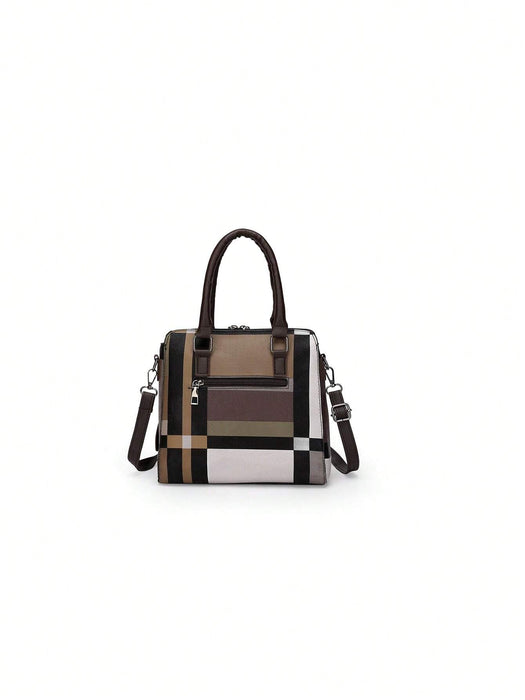 Shein Conjunto de cuatro piezas de Bolsos de mano para mujer, de gran capacidad, versátil, con diseño de cuadros en bloques
