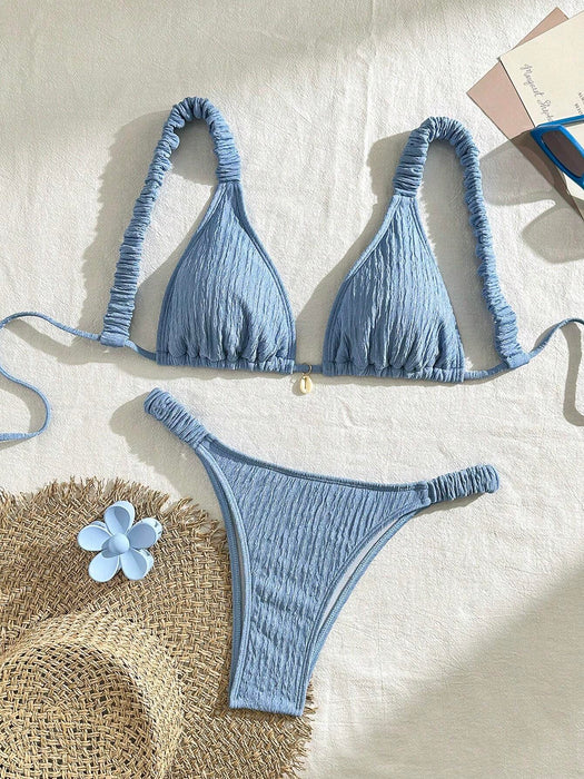 SHEIN Swim Conjunto de bikini de unicolor simple con top triangular