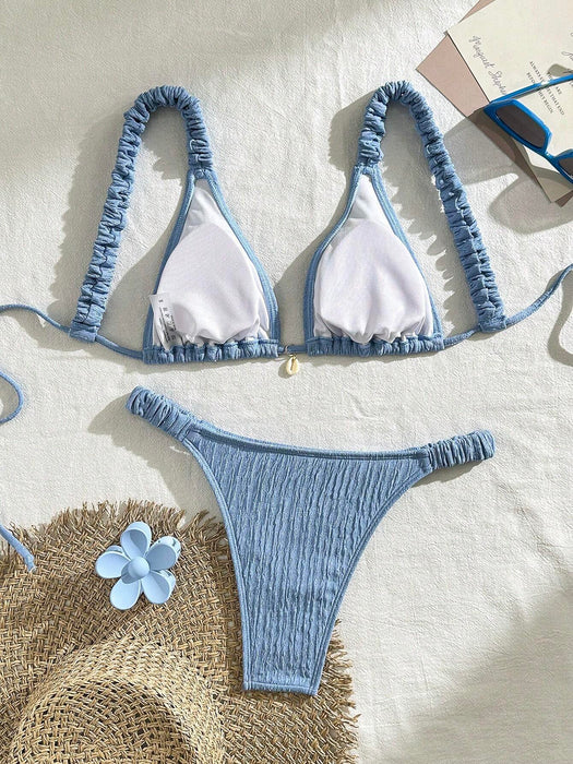 SHEIN Swim Conjunto de bikini de unicolor simple con top triangular