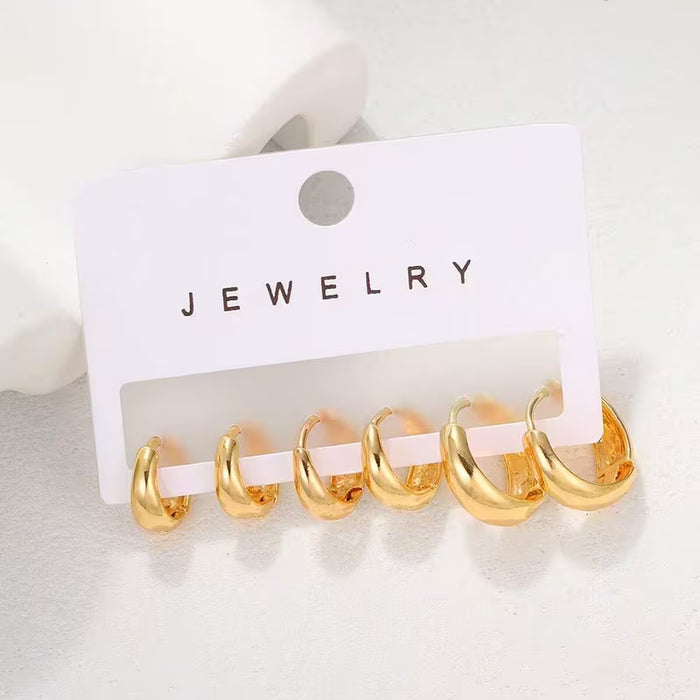 Conjunto de pendientes de aro de aleación de zinc vintage y elegante - 6 piezas