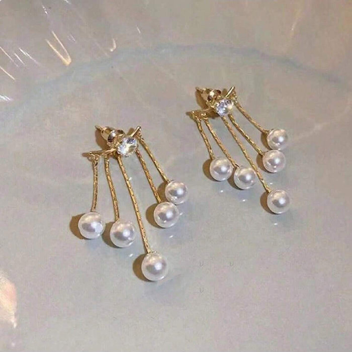 SHEIN 1 pieza Pendientes de perlas con borla de estilo largo de botón elegantes para mujer