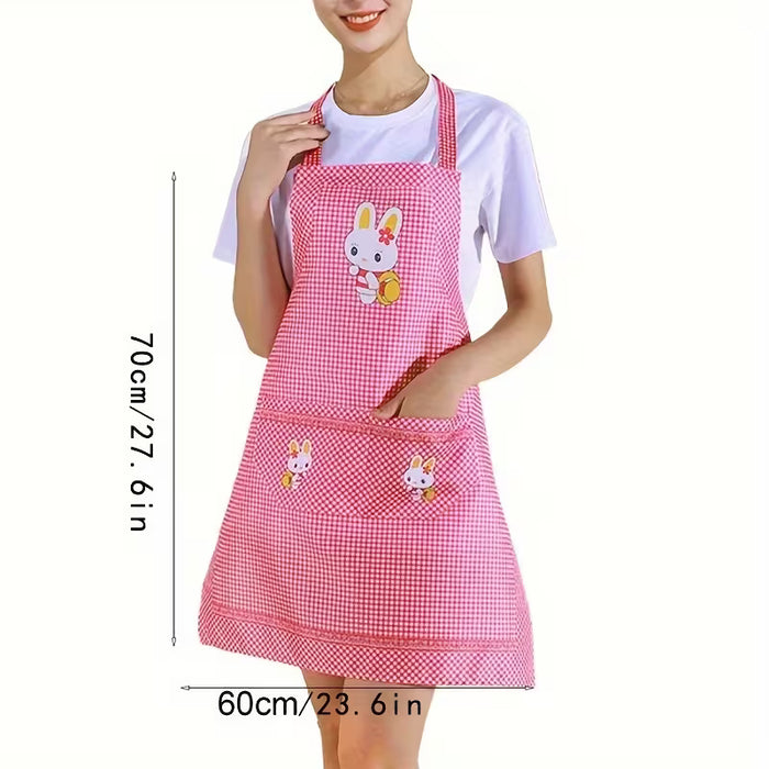 Delantal elegante de poliéster con diseño de conejo de dibujos animados, para cocinas