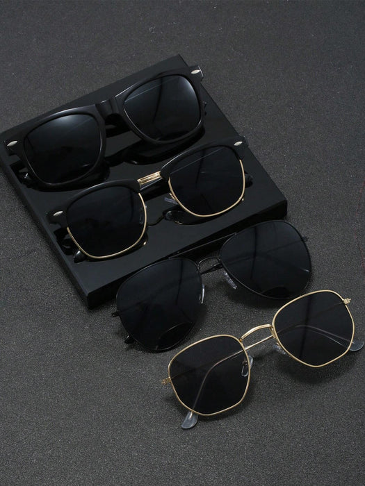Set de 4 gafas de estilo geométrico y cuadrado con doble puente de metal