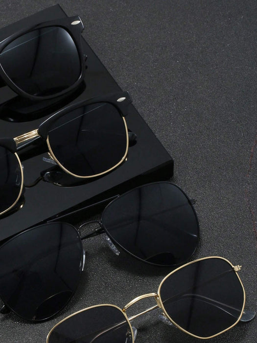 Set de 4 gafas de estilo geométrico y cuadrado con doble puente de metal