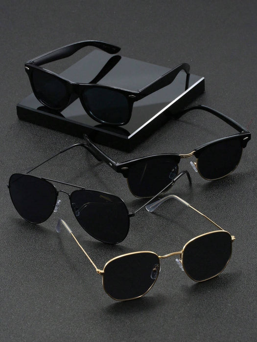 Set de 4 gafas de estilo geométrico y cuadrado con doble puente de metal