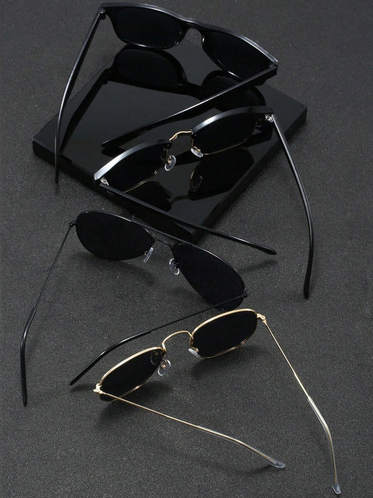 Set de 4 gafas de estilo geométrico y cuadrado con doble puente de metal
