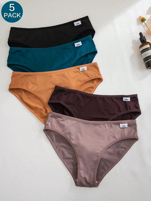 SHEIN 5 braguitas triangulares cómodas de color liso con estampado de amor para mujer