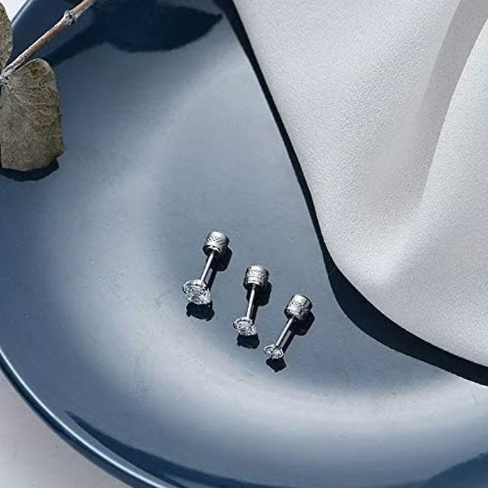 5 Pares de Pendientes con Tornillo, Acero Inoxidable Hipoalergénico Zirconia Sintética Doble Cara