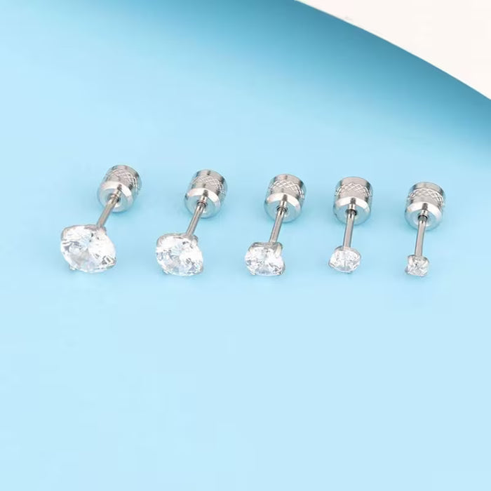 5 Pares de Pendientes con Tornillo, Acero Inoxidable Hipoalergénico Zirconia Sintética Doble Cara