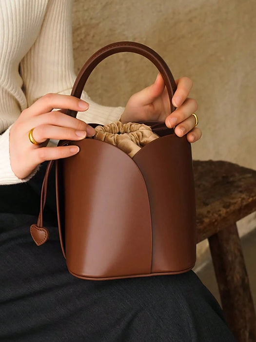 Bolso y bandolera retro para mujer de cubo con cordón de pétalo de hombro