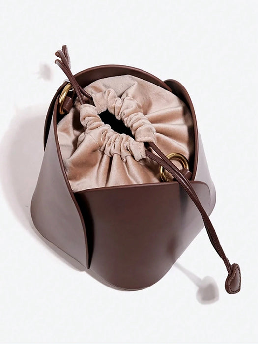 Bolso y bandolera retro para mujer de cubo con cordón de pétalo de hombro