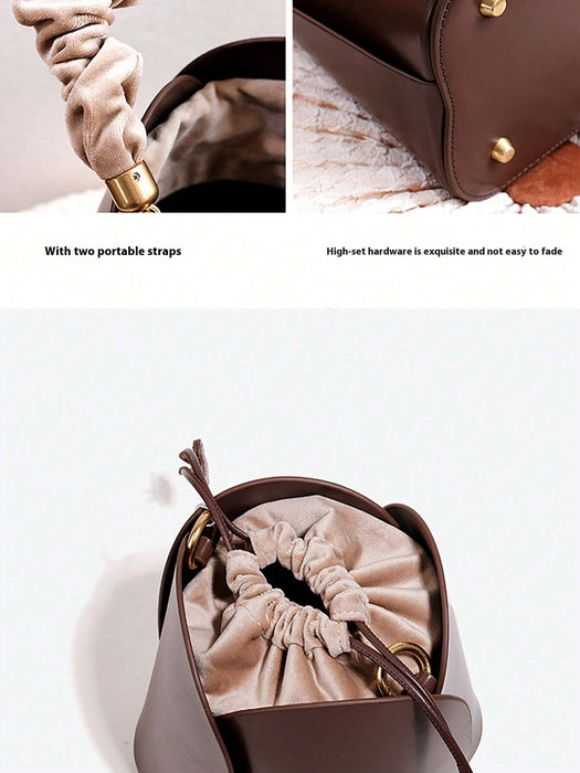 Bolso y bandolera retro para mujer de cubo con cordón de pétalo de hombro