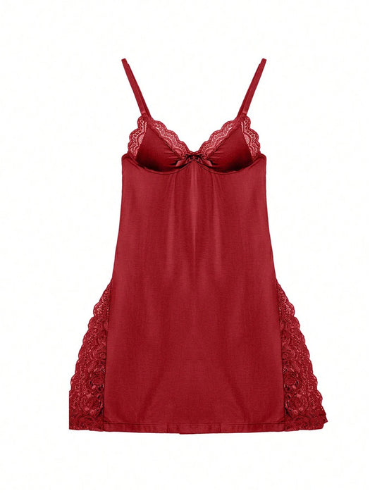 Shein 1 camisón sexy de seda leche con ribete de encaje