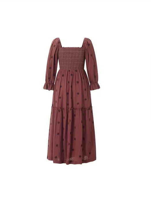 Vestido de Mujer Vintage con Cuello Cuadrado y Mangas Abullonadas