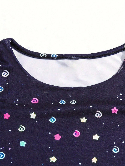 Vestido sin mangas con estampado de unicornio para niña, corte holgado y cómodo