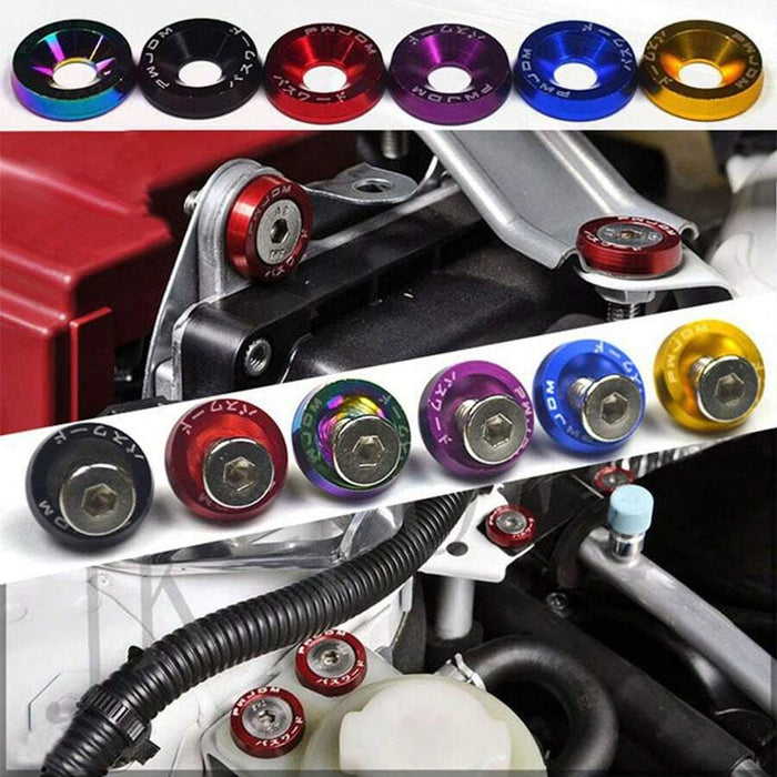 SHEIN 10 piezas juego de tornillos y arandelas de aluminio M6 para decorar el compartimento del motor
