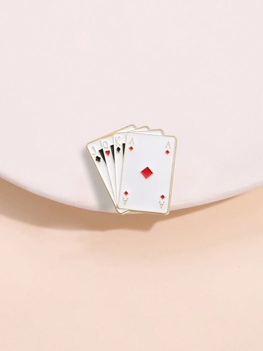 Shein Pin esmaltado de cartas de póker JQKA con escalera de color, regalo del juego Lucky Poker