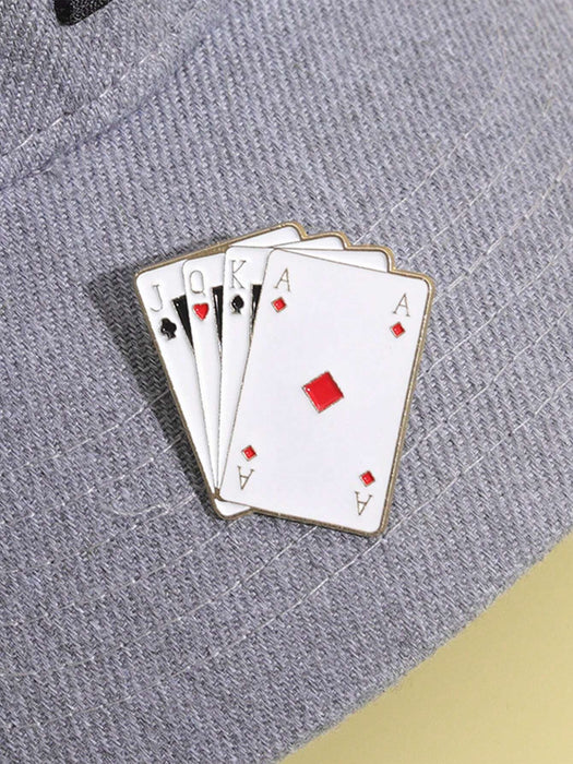Shein Pin esmaltado de cartas de póker JQKA con escalera de color, regalo del juego Lucky Poker
