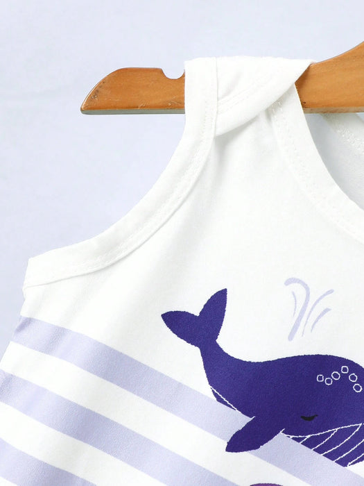 Shein 3 piezas Bodys sin mangas cómodos con estampado de criaturas marinas lindas de ballena para niños