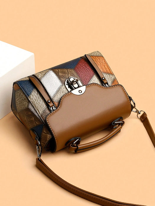 Shein Bolso de mano retro minimalista con cierre abatible y detalles metálicos
