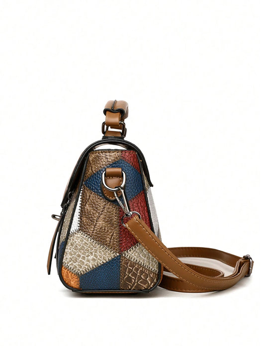 Shein Bolso de mano retro minimalista con cierre abatible y detalles metálicos