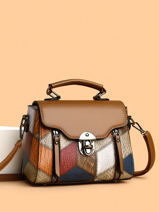 Shein Bolso de mano retro minimalista con cierre abatible y detalles metálicos