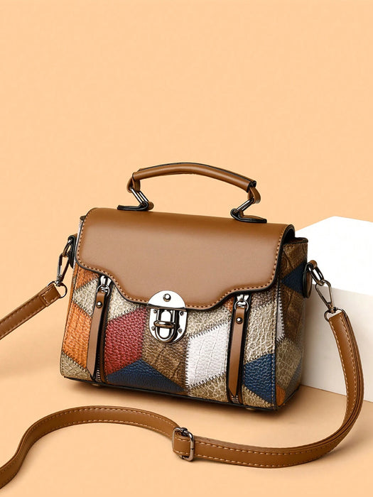 Shein Bolso de mano retro minimalista con cierre abatible y detalles metálicos