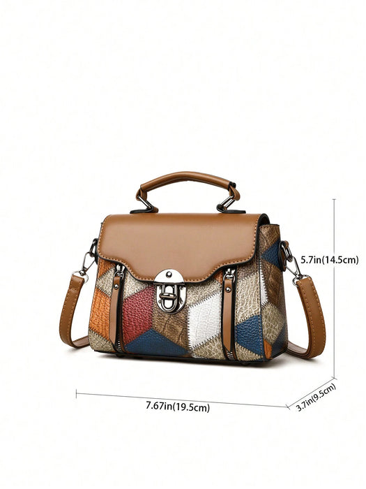 Shein Bolso de mano retro minimalista con cierre abatible y detalles metálicos