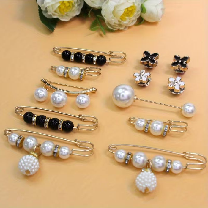 Juego de 12 broches adicionales, broches de perlas, broches de perlas de imitación elegantes