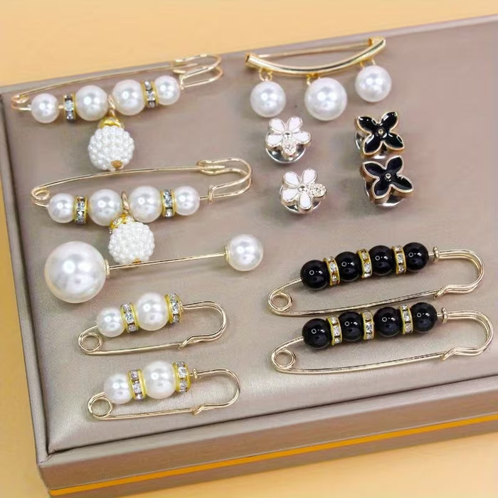 Juego de 12 broches adicionales, broches de perlas, broches de perlas de imitación elegantes