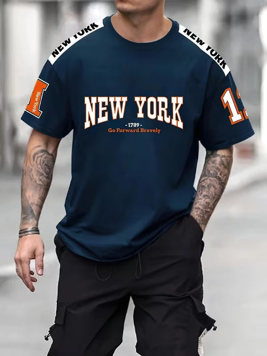 Camiseta casual de hombre con estampado de letras NUEVA YORK