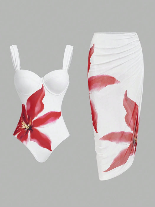 Shein  Swim OasisTraje de baño de una pieza con estampado floral para mujer